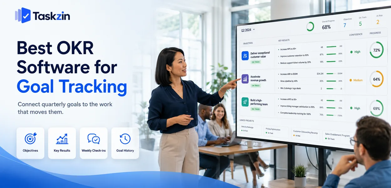 OKR software showing objectives, key results and weekly check-in progress