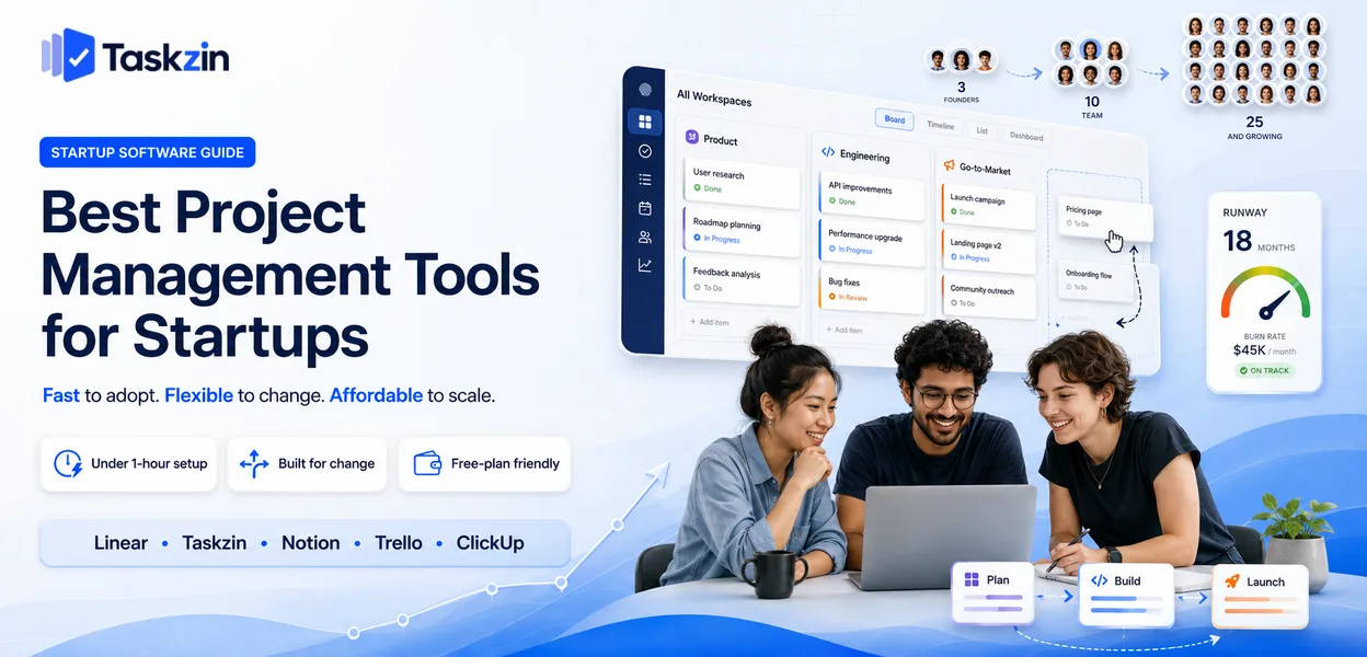 Startup team choosing a project management tool for their stage of growth
