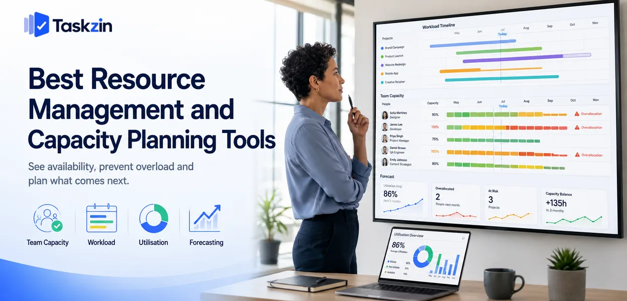 Resource management tool showing team capacity and overallocation across projects