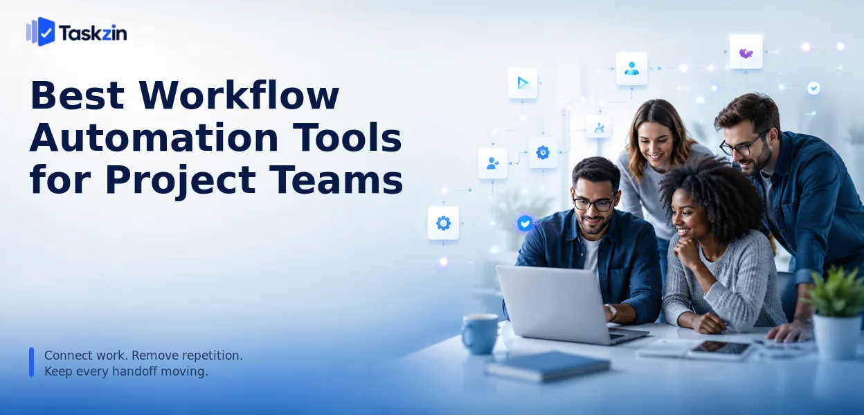 Workflow automation connecting project tasks, forms and notifications between tools
