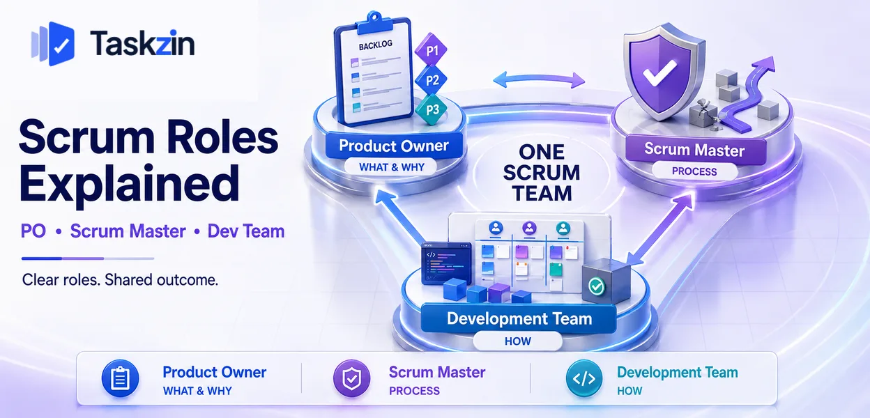 Diagram of the three scrum roles and what each one is accountable for