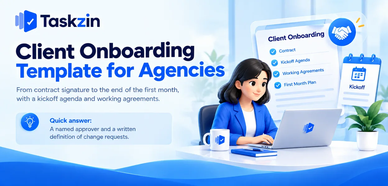 Agency client onboarding checklist from contract signature through the first month