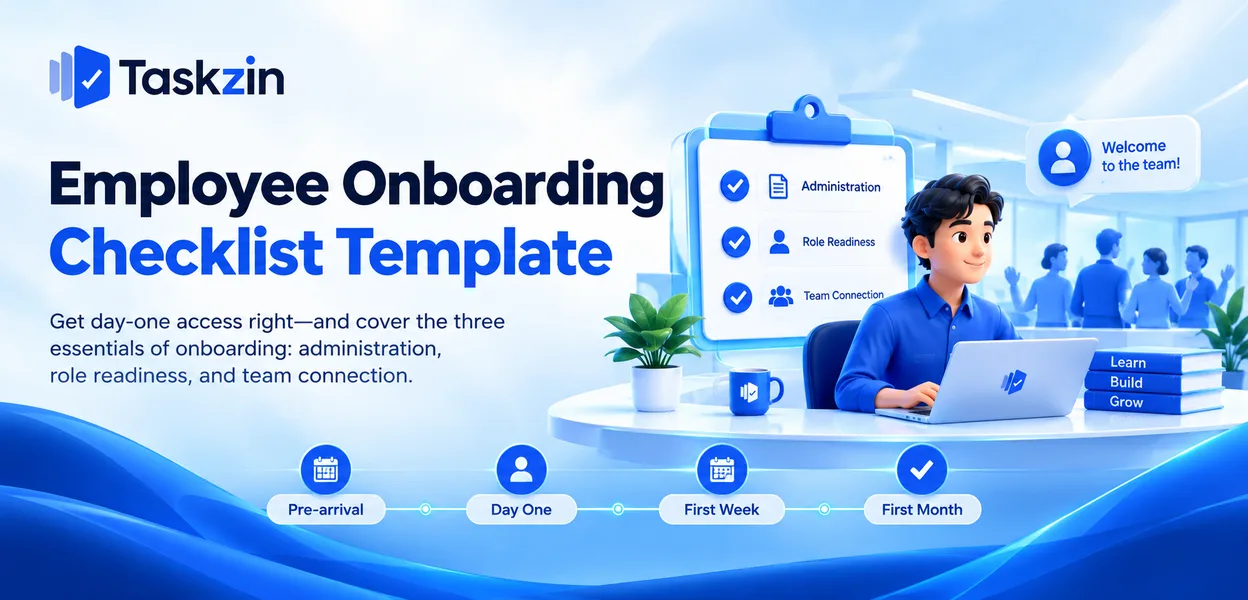 Employee onboarding checklist phased from pre-arrival through the first 90 days