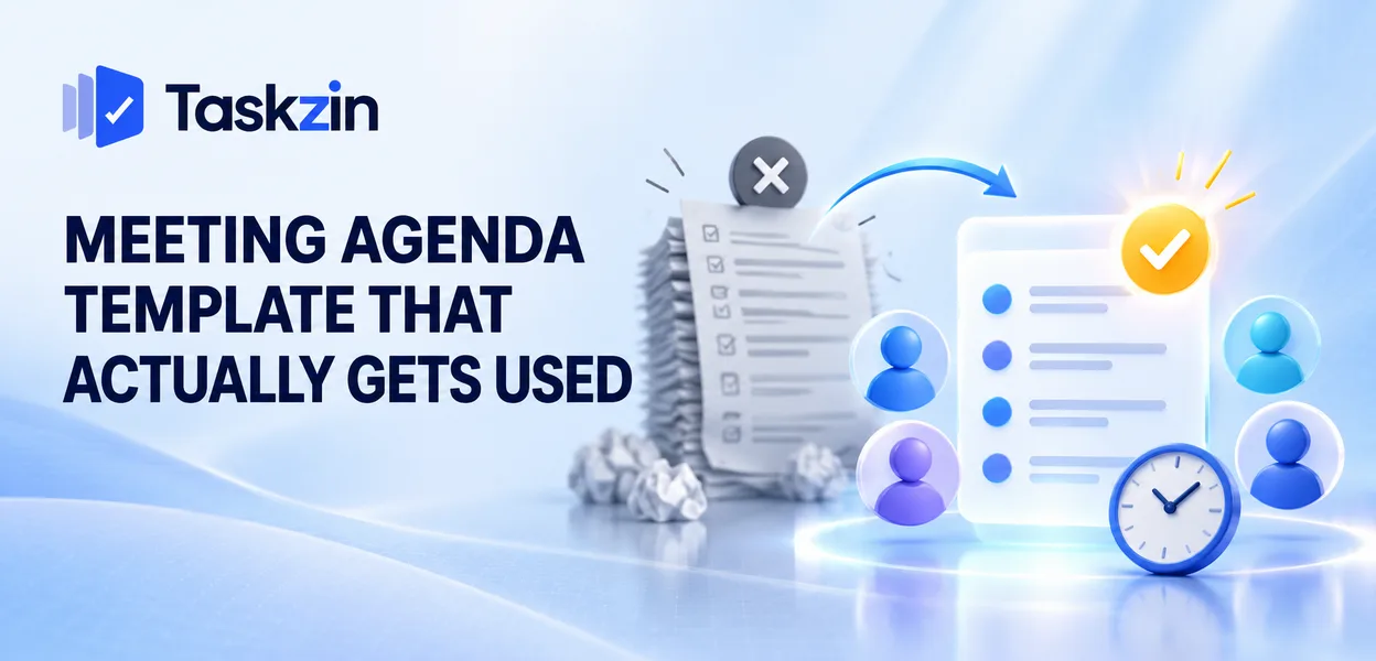 Meeting agenda template showing the decision required and timeboxed items