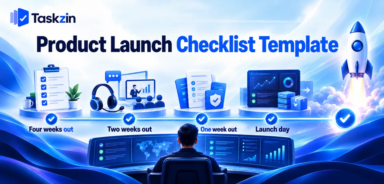 Product launch checklist phased from four weeks out through to post-launch review