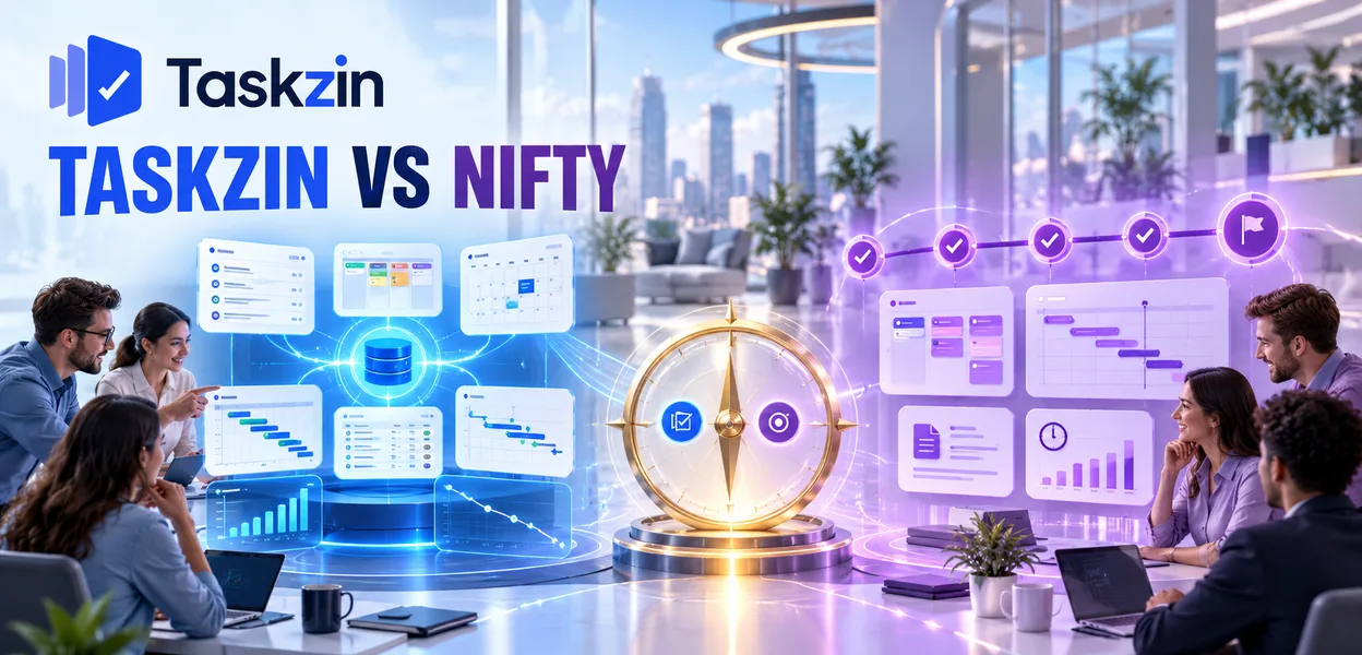 Nifty milestone-driven progress compared with Taskzin views and board flow control