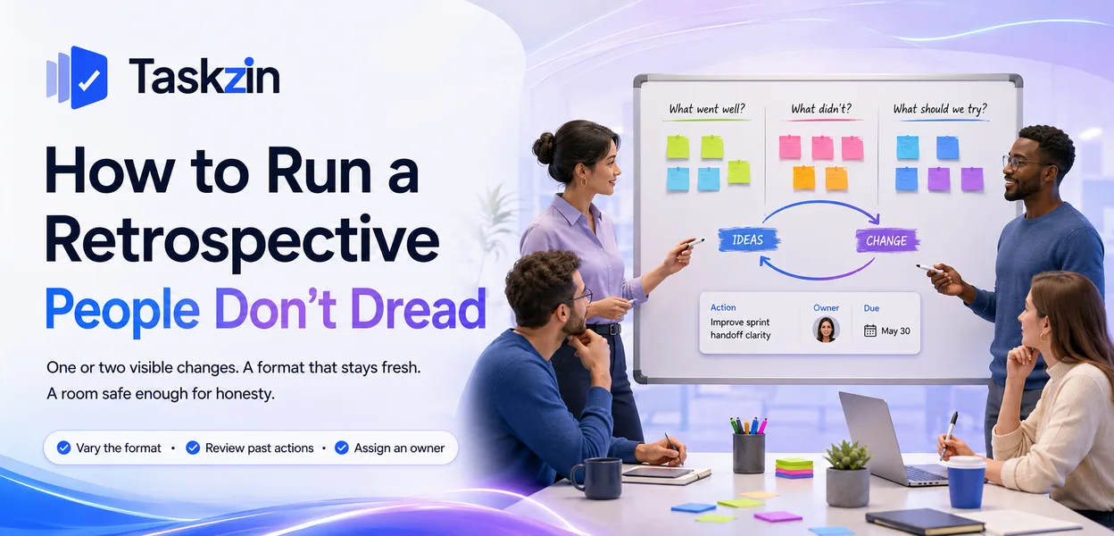 Agile team running a sprint retrospective with a shared board of observations