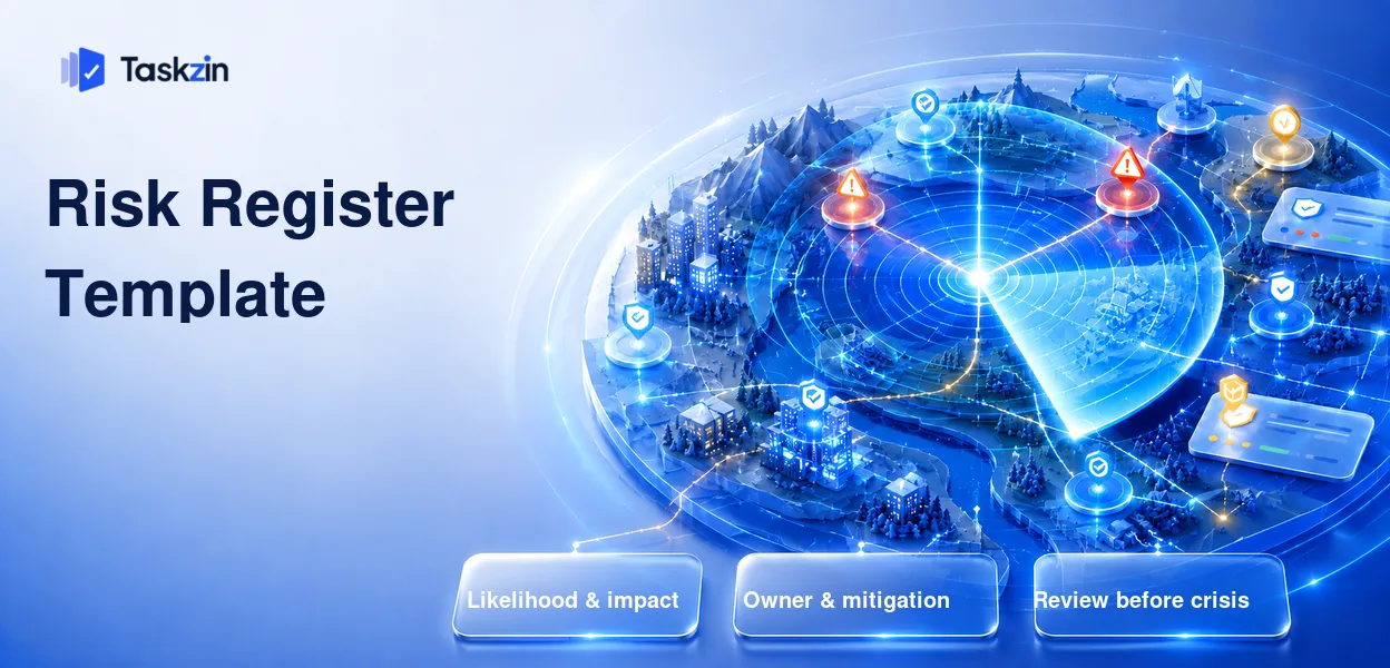 Risk register showing probability, impact, owners and mitigation actions
