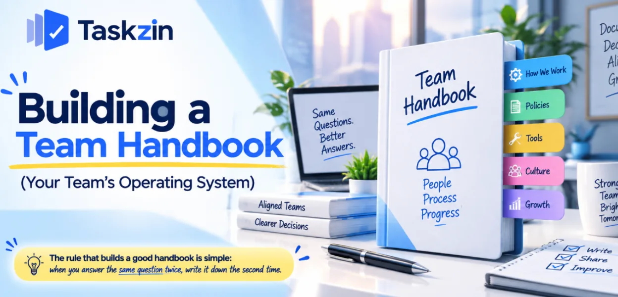 Team handbook structure covering norms, processes, decisions and reference material