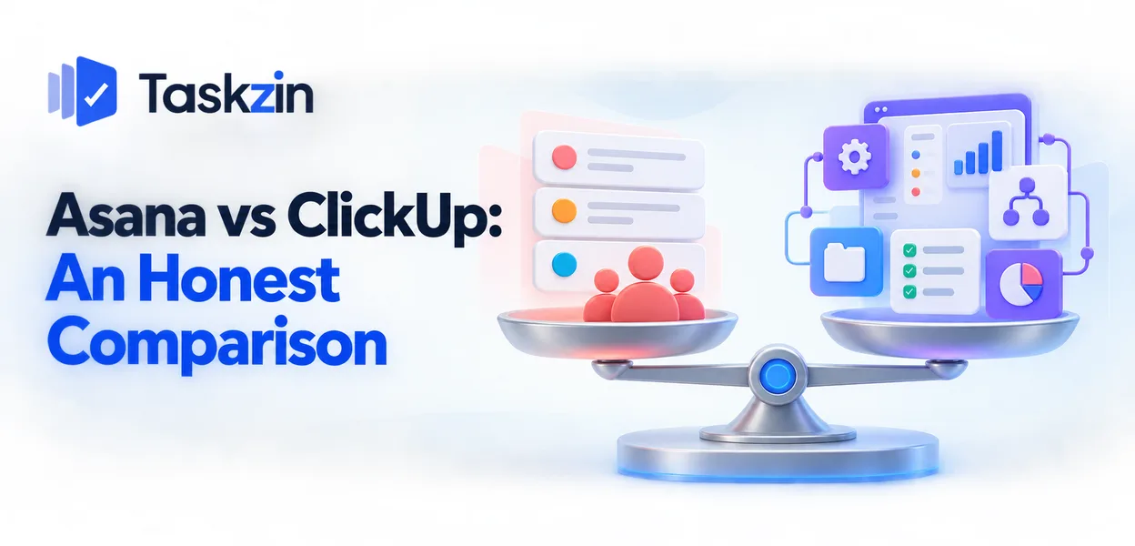 Asana's restrained design compared with ClickUp's broad feature range